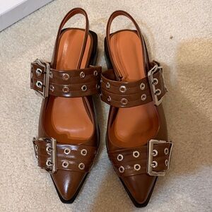 Brown Leather Women's Shoes with Buckle